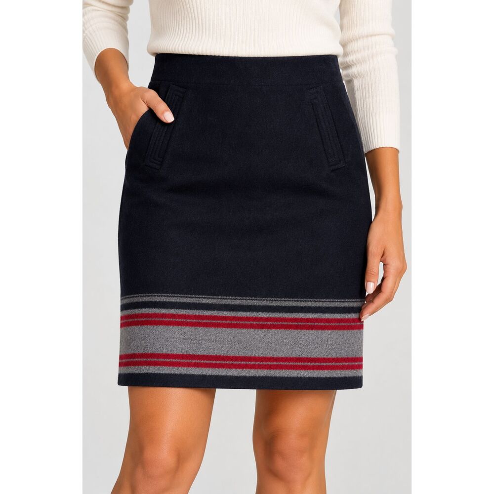 Talbots Petites Navy Wool Blend Pencil Skirt Women's 2P Stripe Hem NWT Preppy